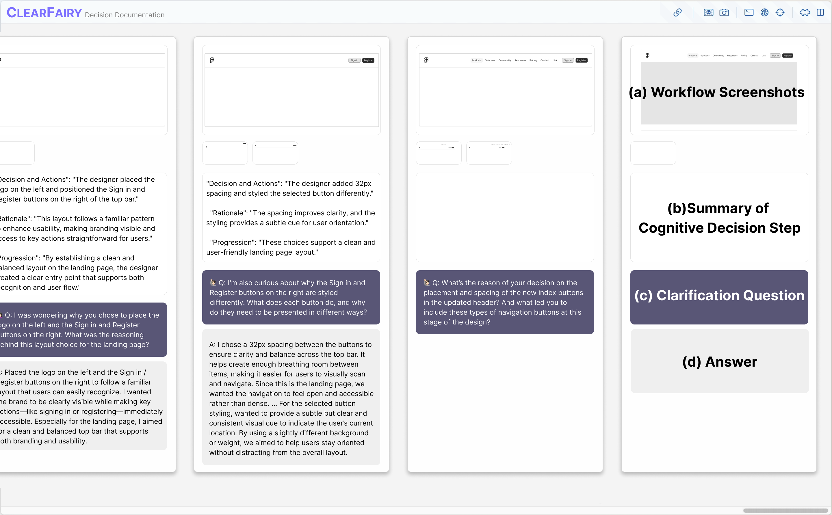 Documentation page in ClearFairy showing captured cognitive decision steps